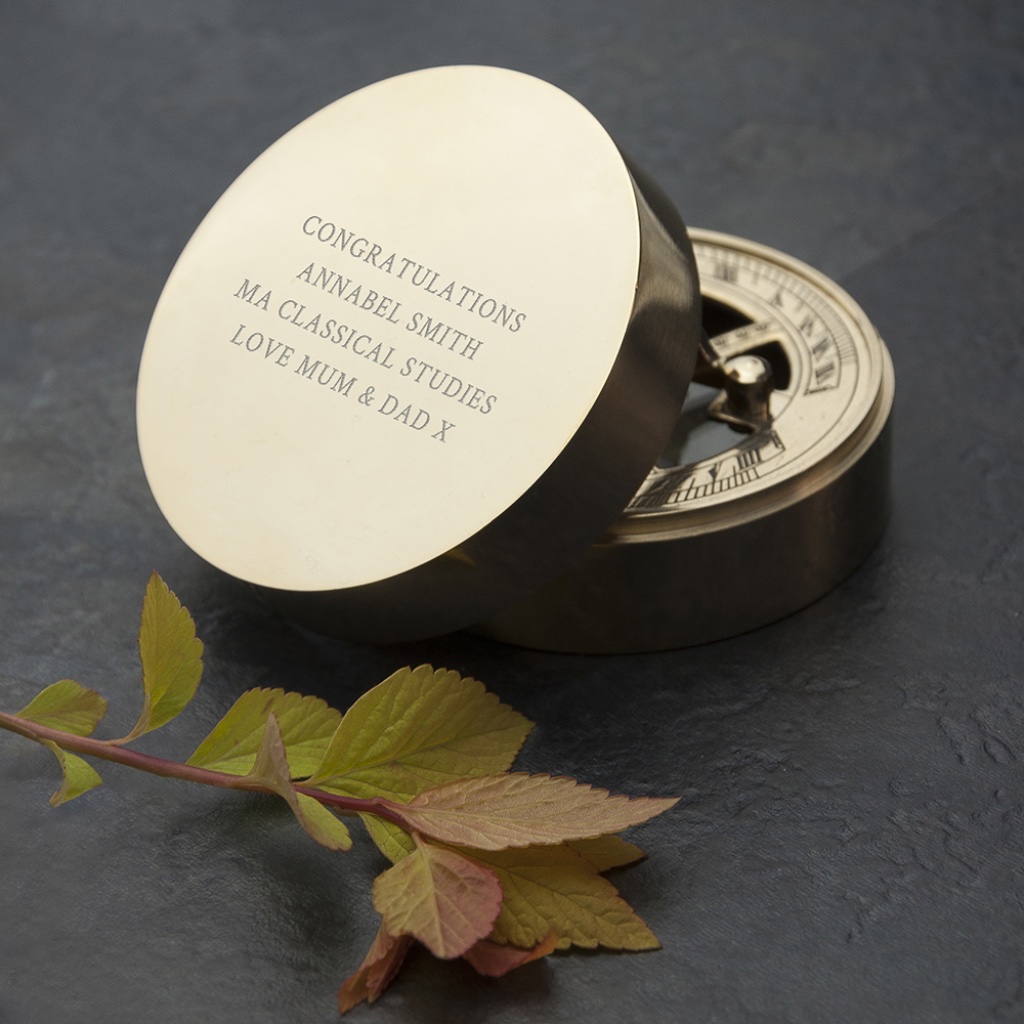 Personalised Graduation Brass Sundial Compass - alternative angle