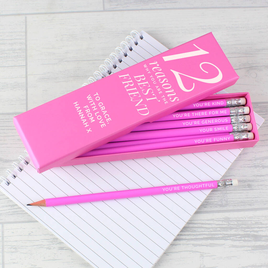 Personalised 12 Reasons Pink Gift Boxed Pencils - alternative angle