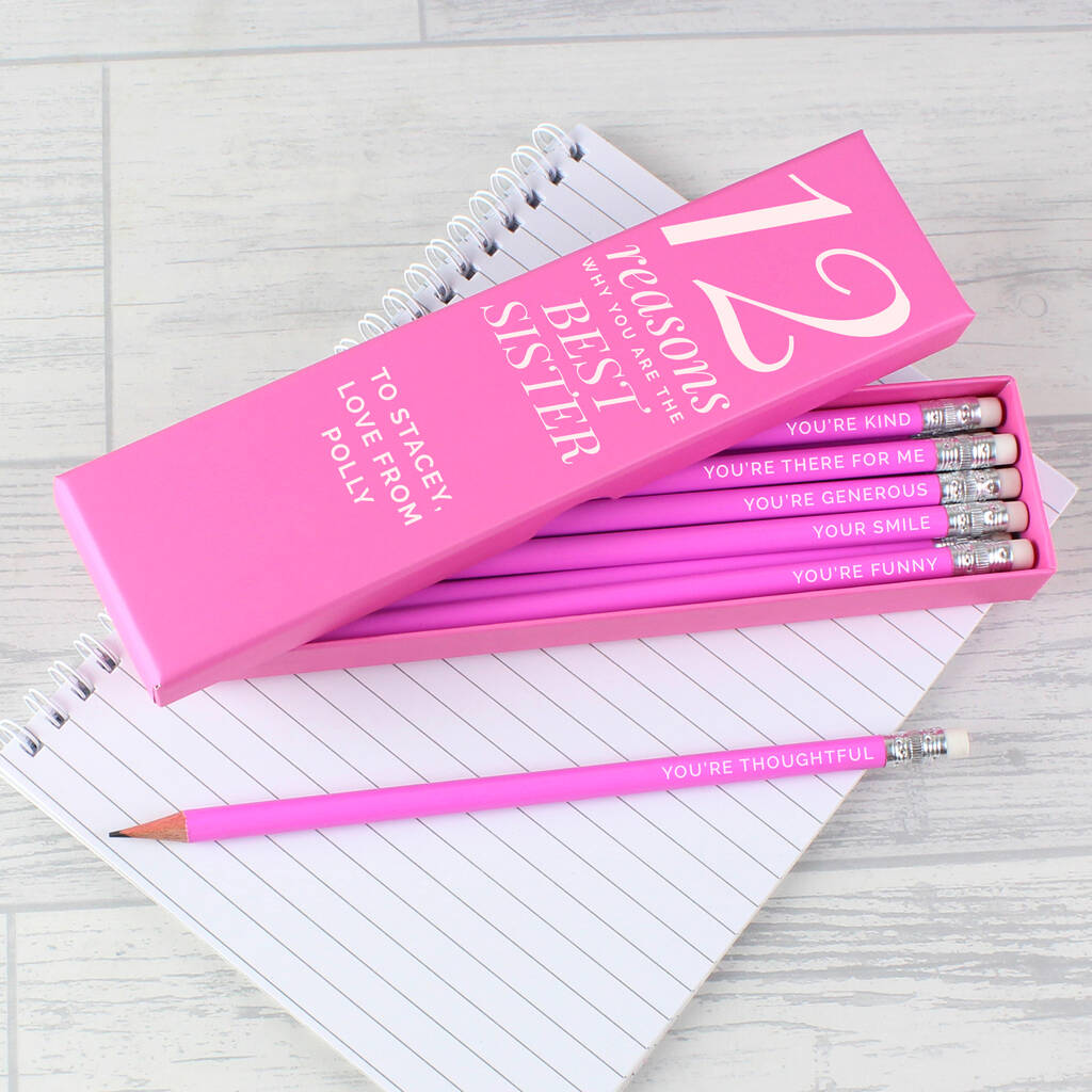 Personalised 12 Reasons Pink Gift Boxed Pencils - lifestyle shot