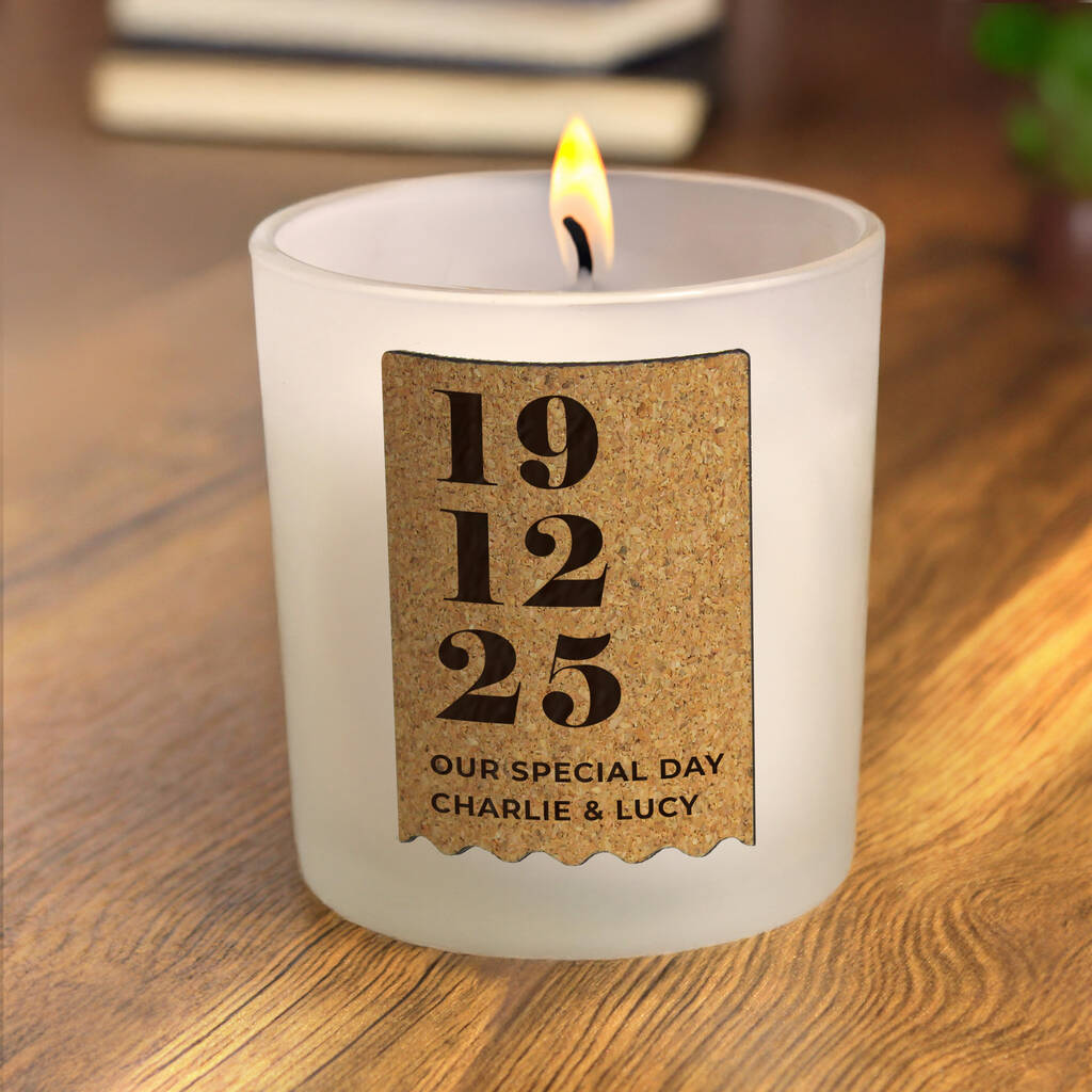 Personalised Anniversary Cork Label Candle Jar - alternative angle