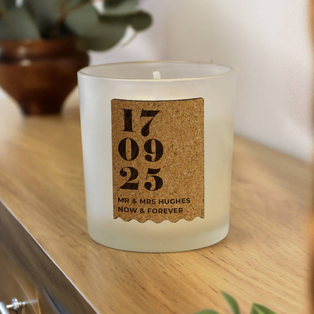 Personalised Anniversary Cork Label Candle Jar - close-up detail