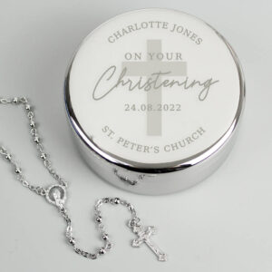 Personalised Christening Trinket Box And Rosary Beads Set - main product image