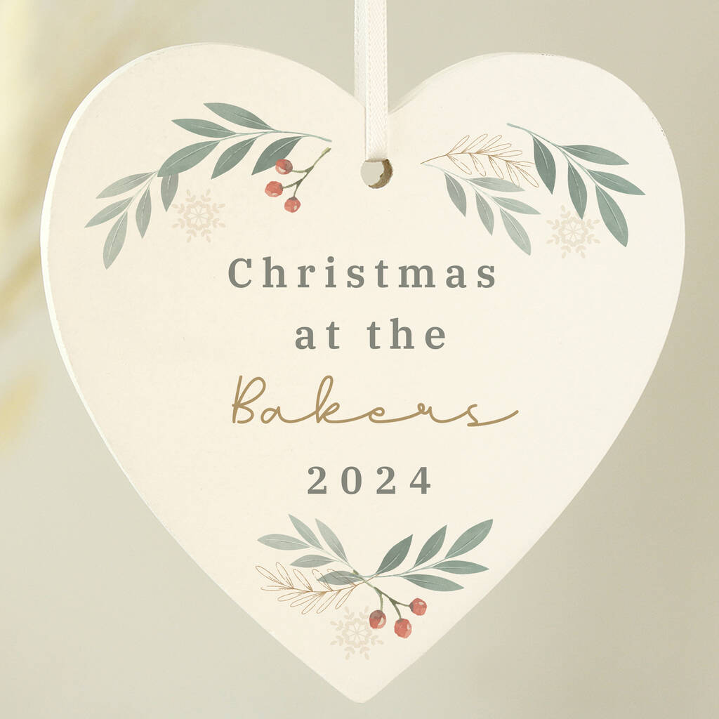 Personalised Christmas Foliage Hanging Heart Decoration - alternative angle