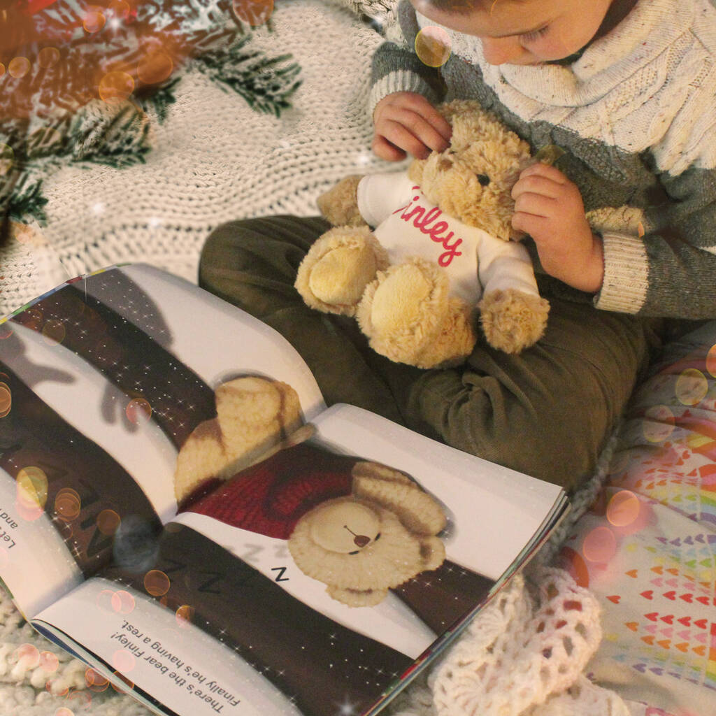 Personalised Christmas Story Book And Teddy Bear - lifestyle shot