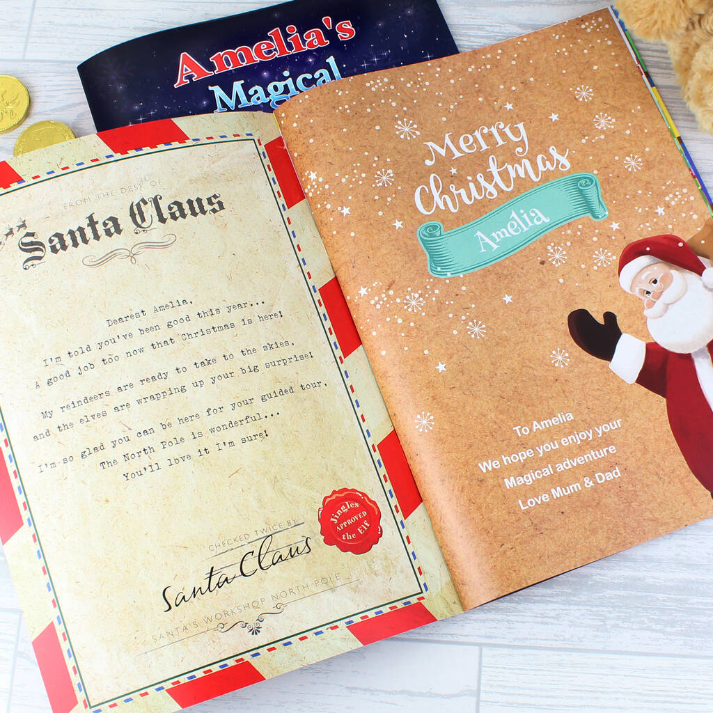 Personalised Christmas Story Book And Teddy Bear - product in use