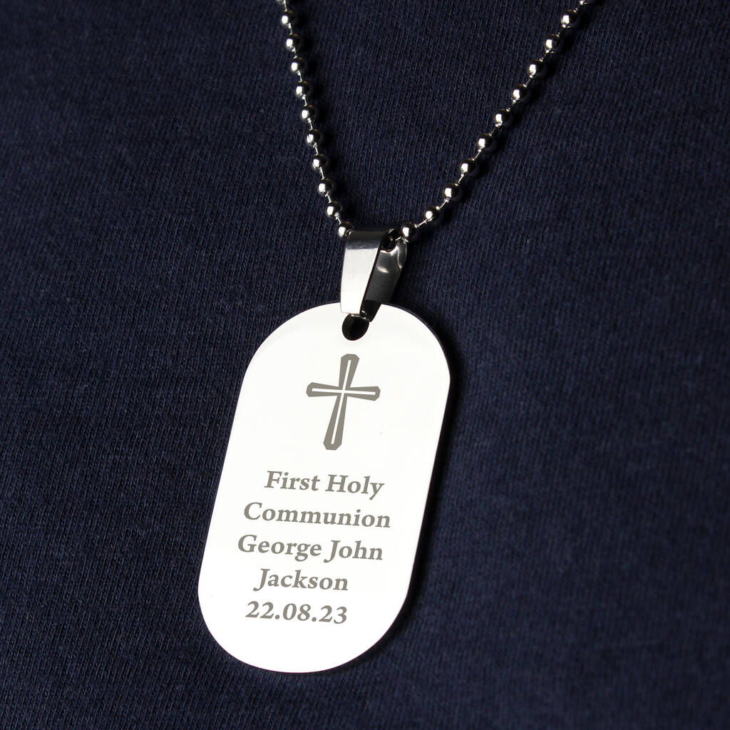 Personalised Cross Dog Tag Necklace - alternative angle