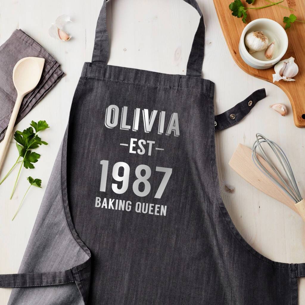 Personalised Denim 'Established' Year' Apron - alternative angle