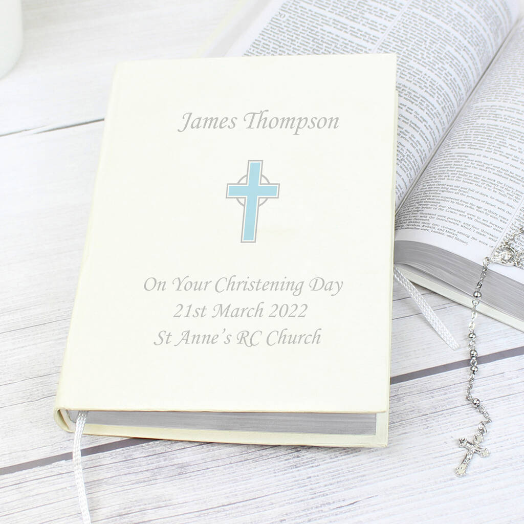 Personalised Eco Friendly Blue Cross Holy Bible - detail view