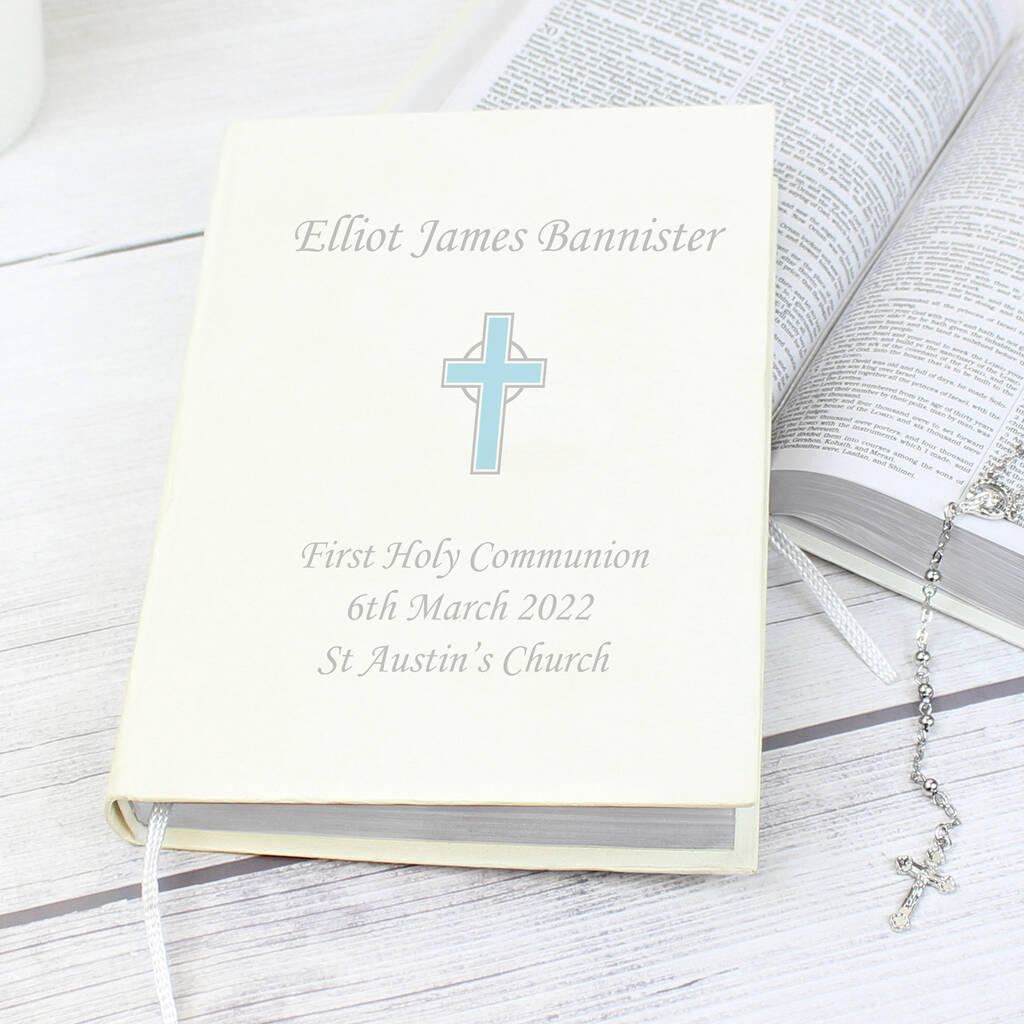 Personalised Eco Friendly Blue Cross Holy Bible - alternative angle