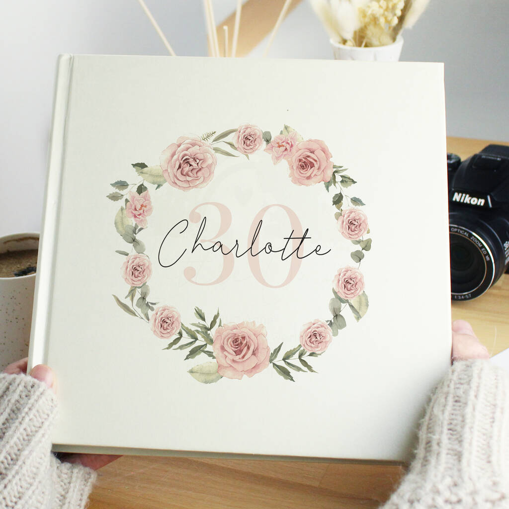 Personalised Floral Wreath Photo Album - close-up detail