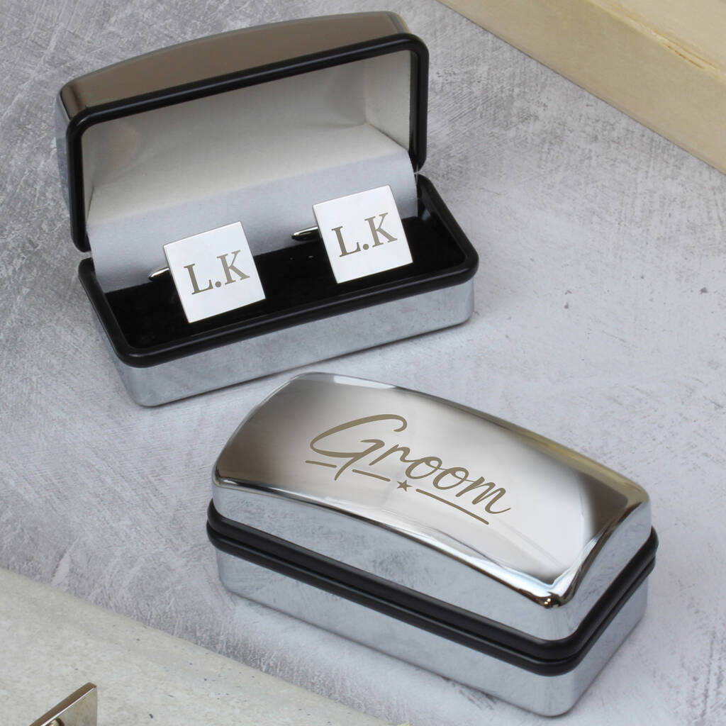 Personalised Groom Wedding Cufflinks And Box Set - main product image