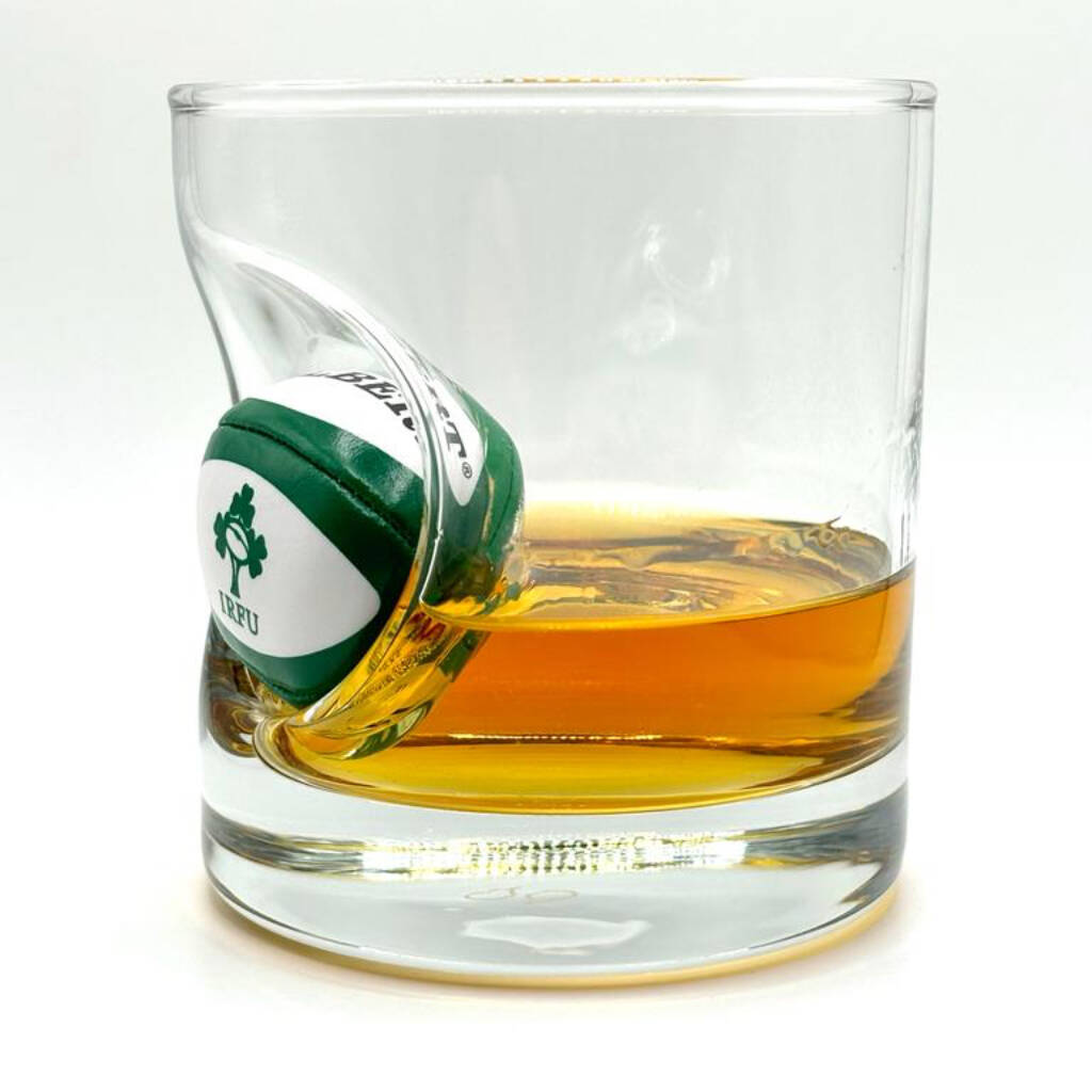 Personalised Irish Rugby Ball Whisky Glass - alternative angle