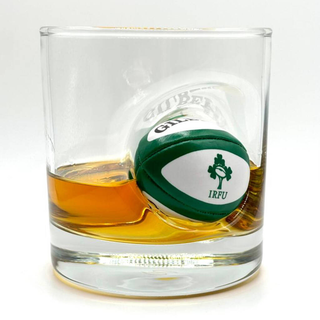 Personalised Irish Rugby Ball Whisky Glass - detail view