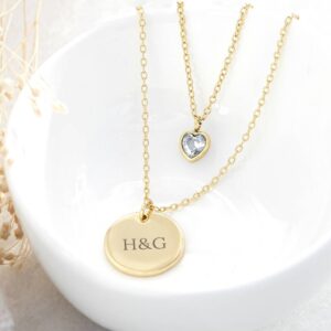 Personalised Layered Crystal Heart And Disc Necklace - main product image