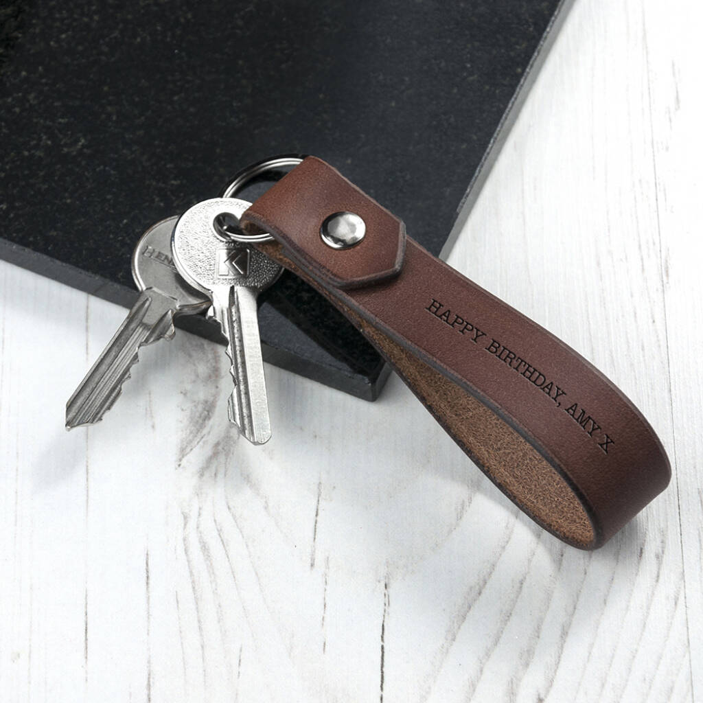 Personalised Leather Loop Keyring - detail view