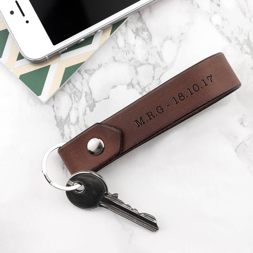 Personalised Leather Loop Keyring - alternative angle