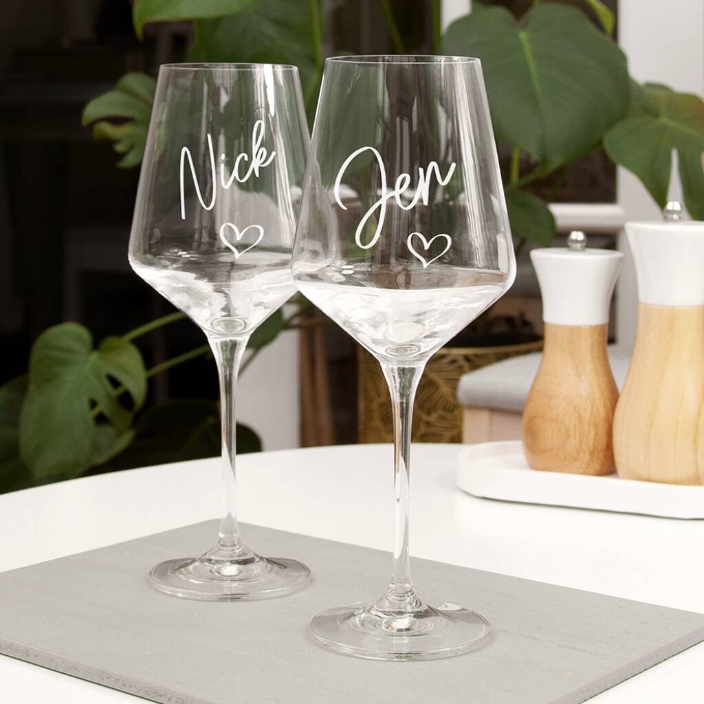 Personalised Love Heart Wine Glass - close-up detail