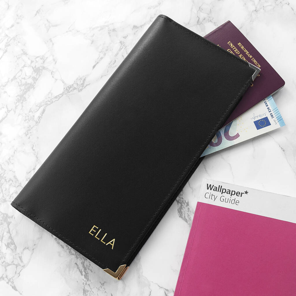 Personalised Luxury Leather Travel Wallet - lifestyle shot