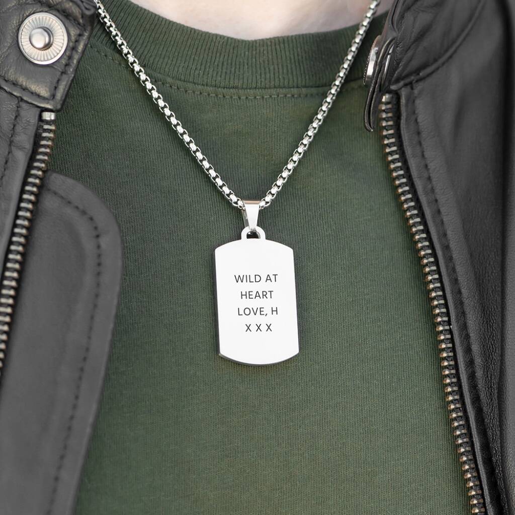 Personalised Men's Blue Turquoise Dog Tag Necklace - lifestyle shot