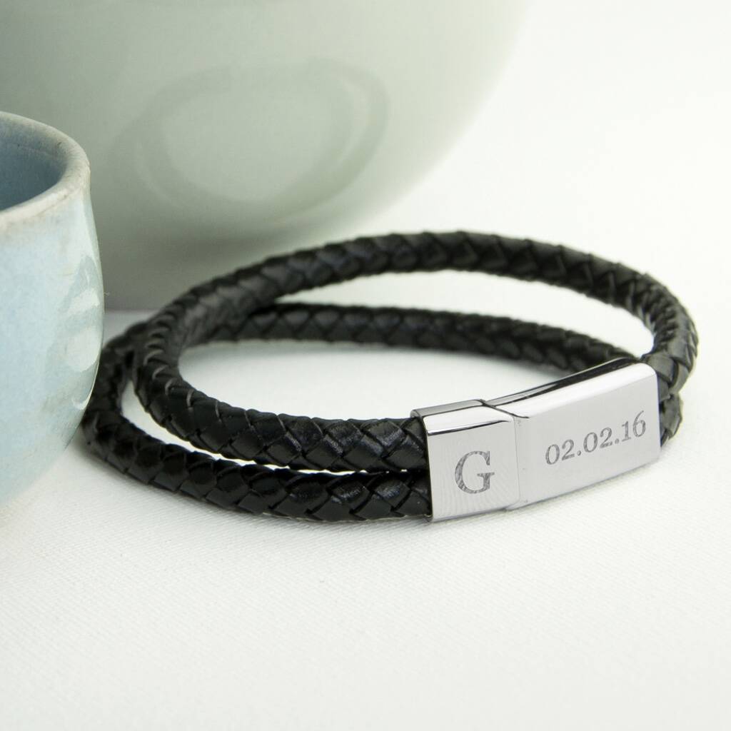 Personalised Men's Dual Leather Woven Bracelet - main product image