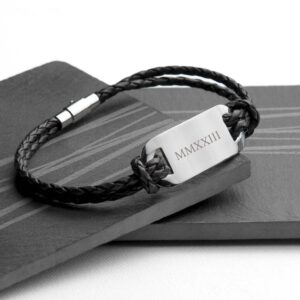 Personalised Men's Roman Numerals Leather Bracelet - main product image
