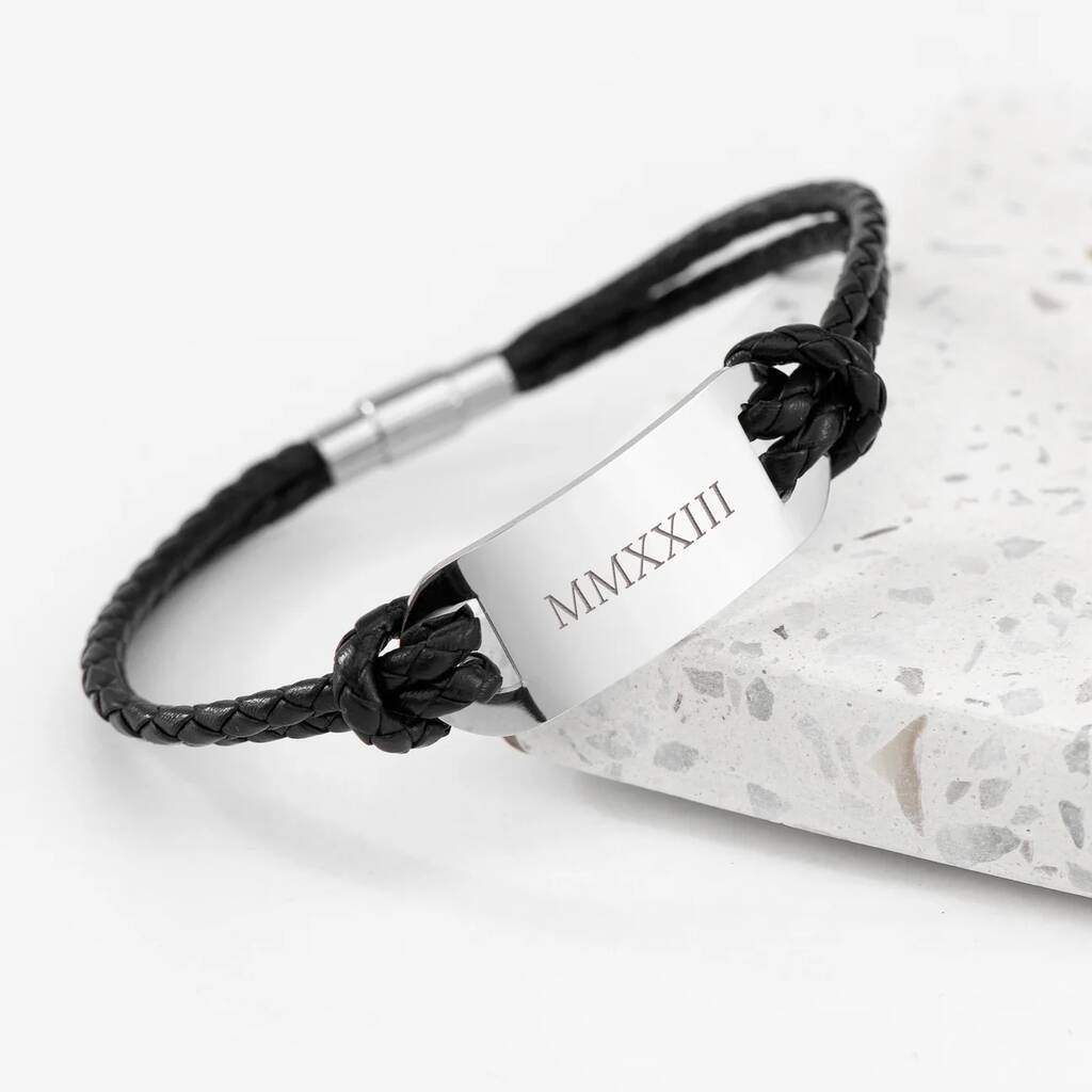 Personalised Men's Roman Numerals Leather Bracelet - lifestyle shot