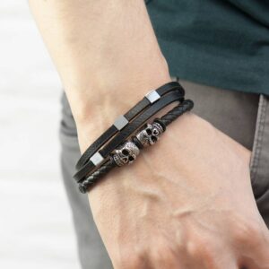 Personalised Men's Skulls Leather Rope Bracelet - main product image