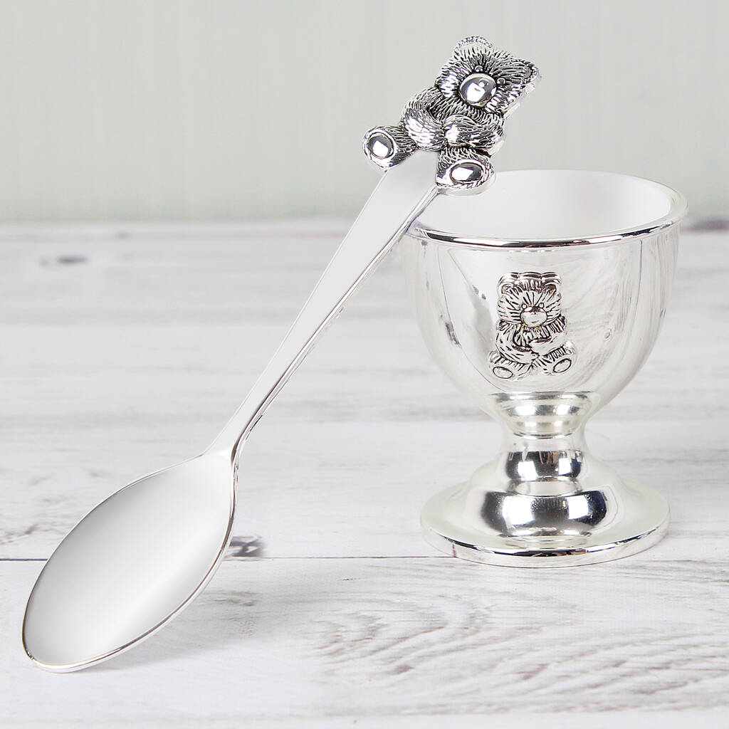 Personalised Silver Egg Cup And Spoon - alternative angle