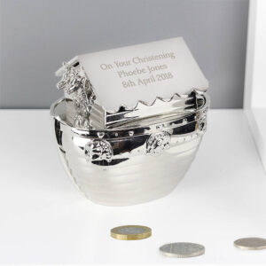 Personalised Silver Noah’s Ark Money Box - main product image