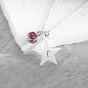 Personalised Silver Star With Birthstone Crystal Necklace - main product image