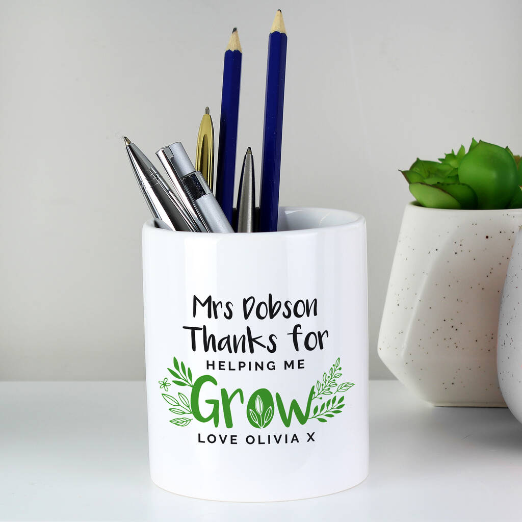 Personalised 'Thanks For Helping Me Grow' Ceramic Storage Pot - detail view