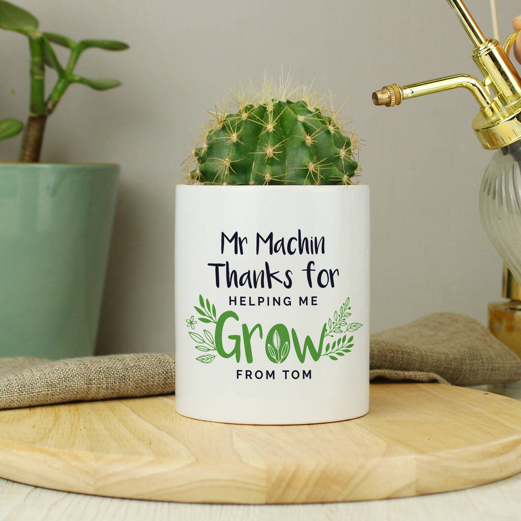 Personalised 'Thanks For Helping Me Grow' Ceramic Storage Pot - alternative angle