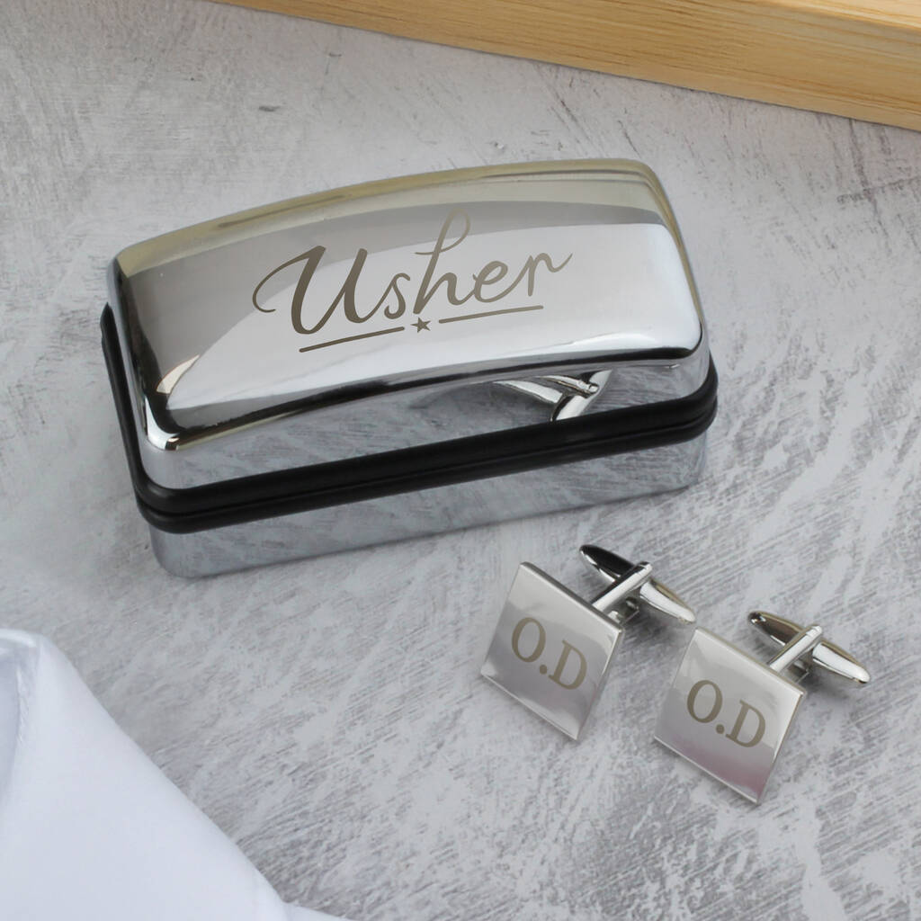 Personalised Usher Wedding Cufflinks And Box Set - detail view