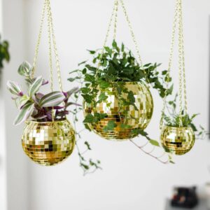 Gold Disco Ball Hanging Planter - detail view