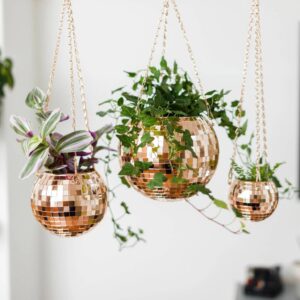 Rose Gold Disco Ball Hanging Planter - main product image