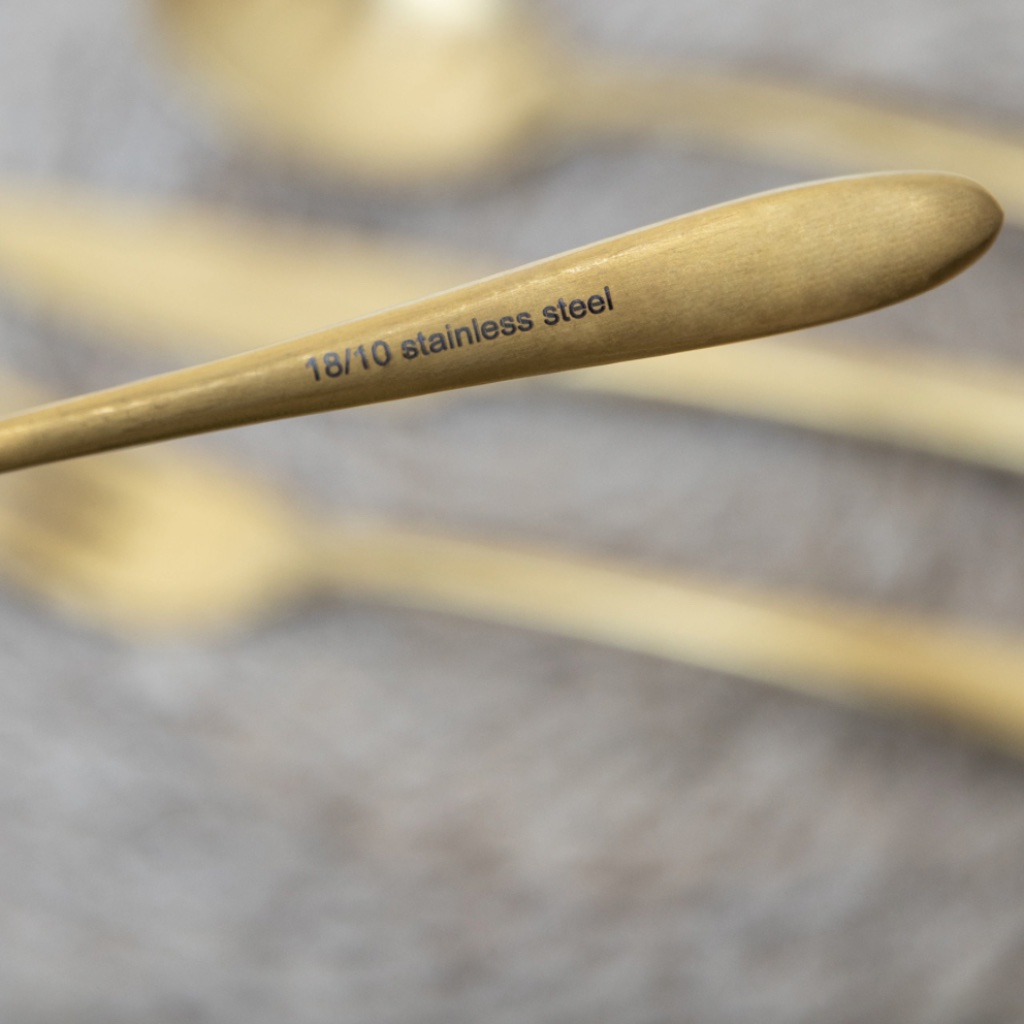 16 Piece Brass Finish Cutlery Set - close-up detail
