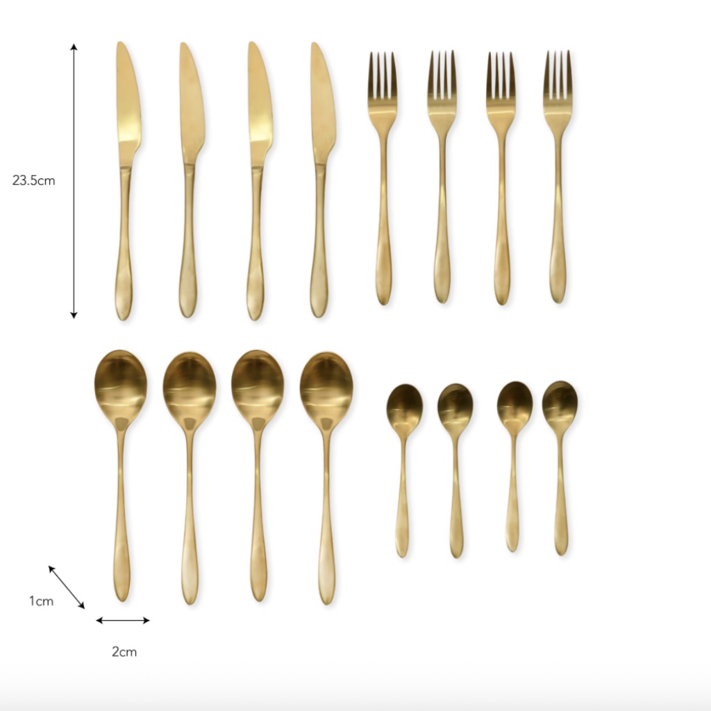 16 Piece Brass Finish Cutlery Set - additional angle