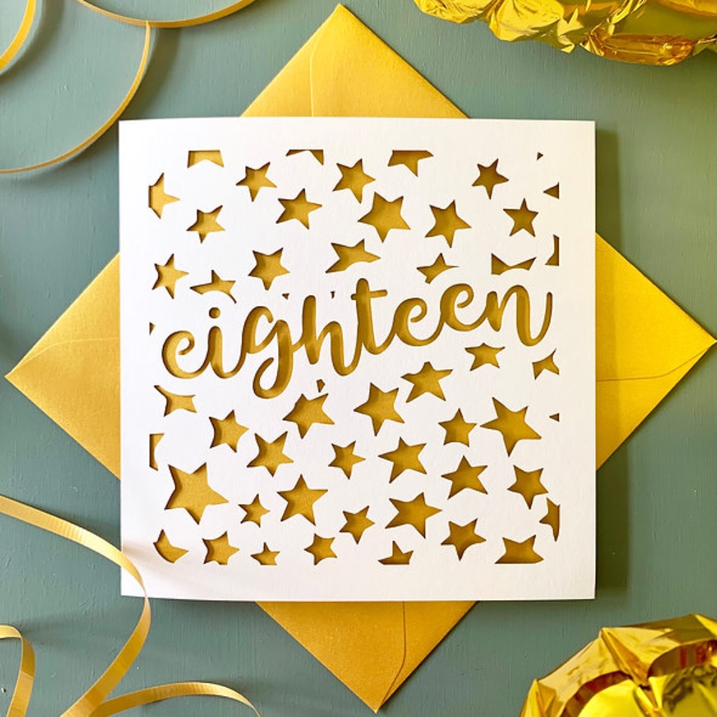 18th Stars Birthday Card - detail view