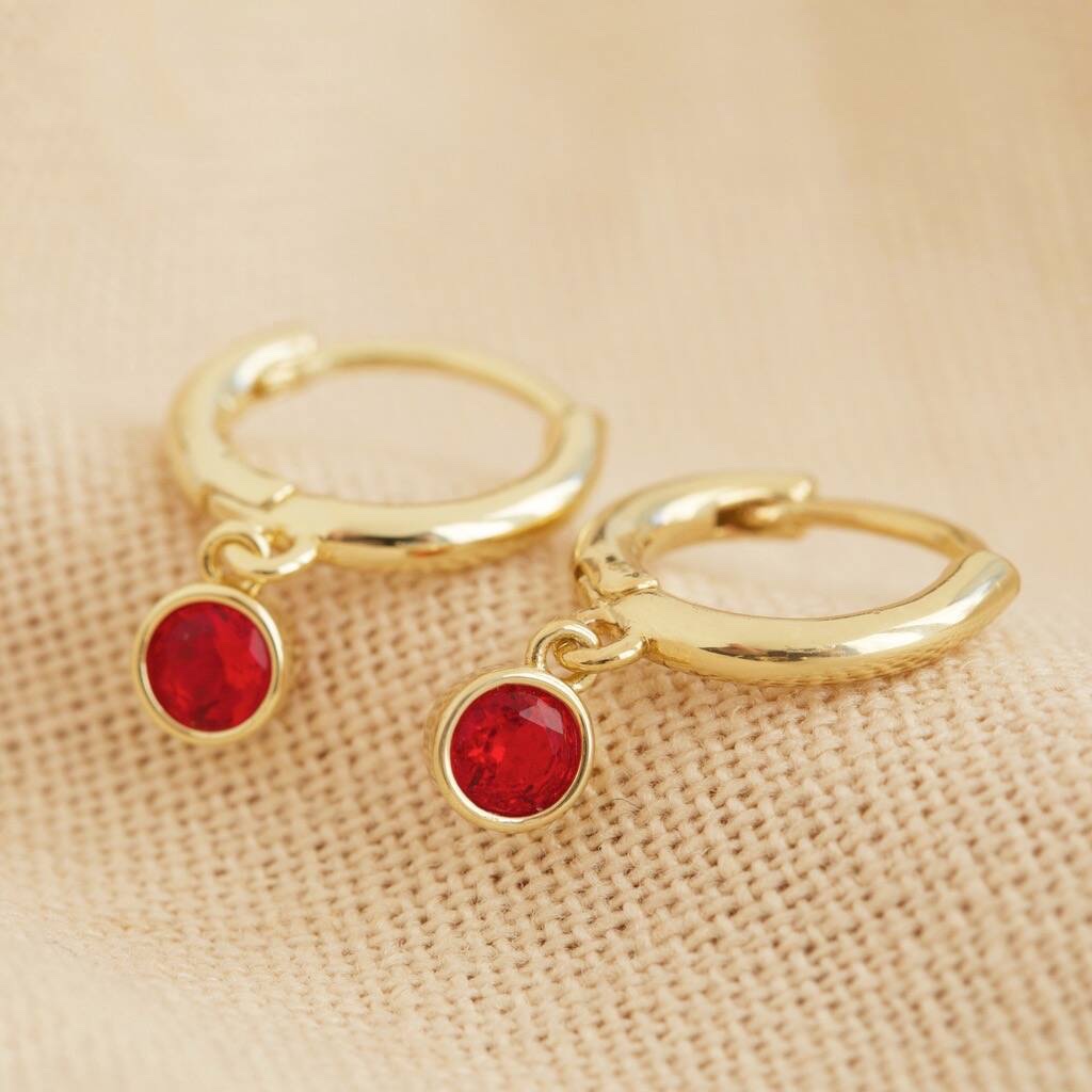 Birthstone Charm Huggie Hoop Earrings - close-up detail