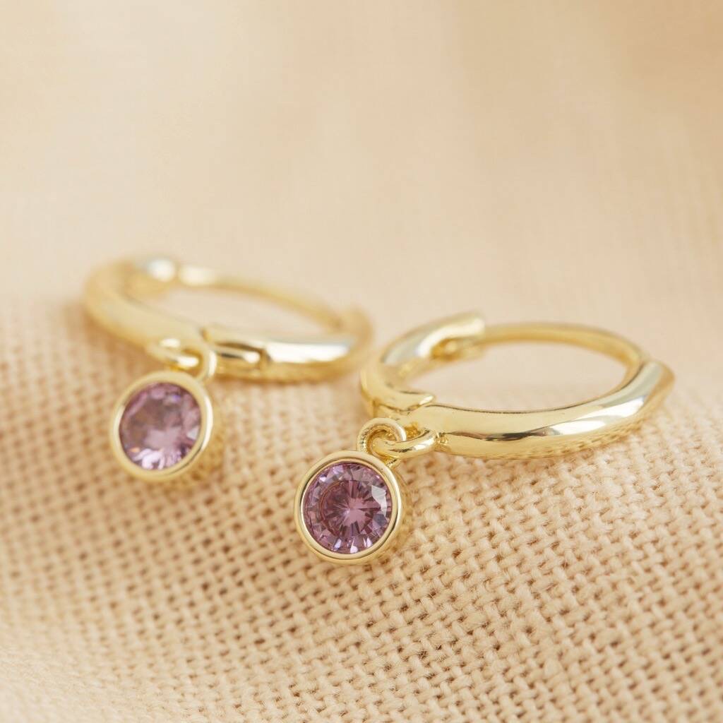 Birthstone Charm Huggie Hoop Earrings - product in use