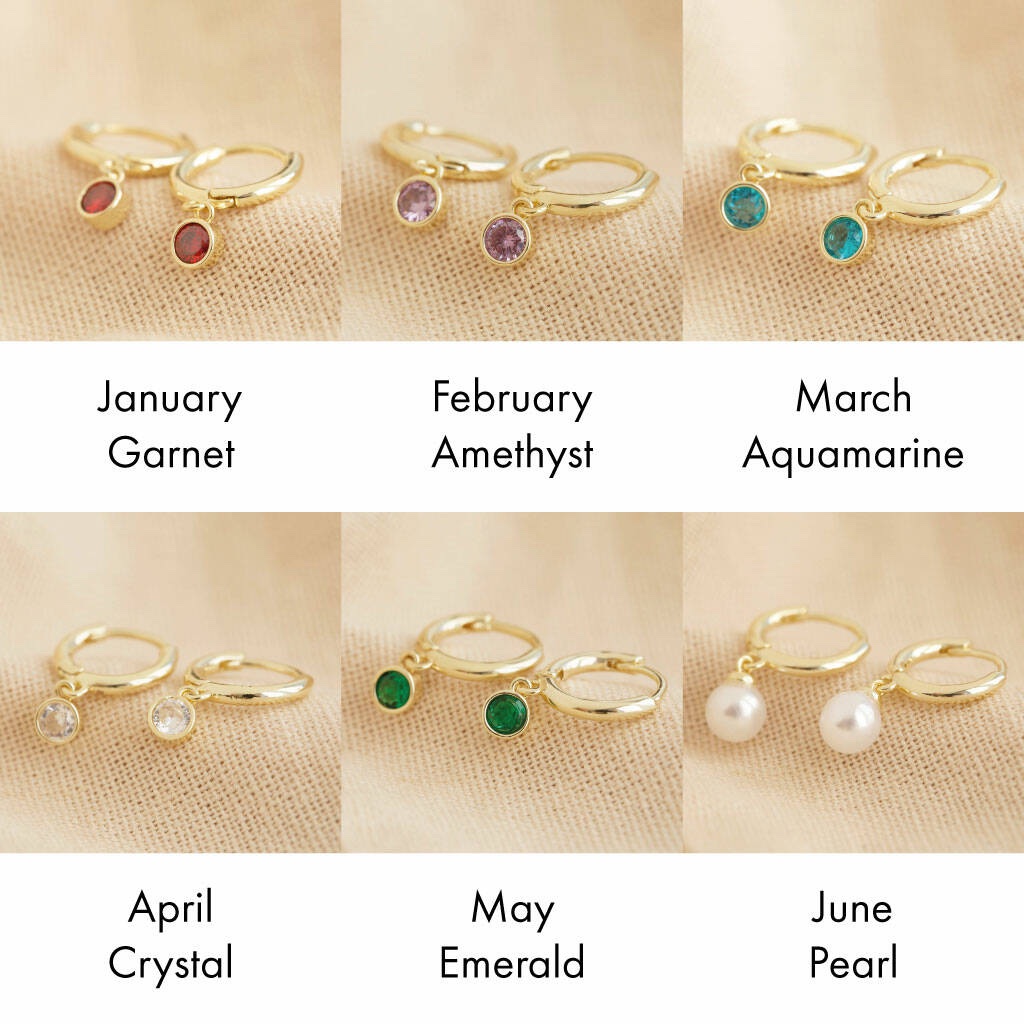Birthstone Charm Huggie Hoop Earrings - product detail