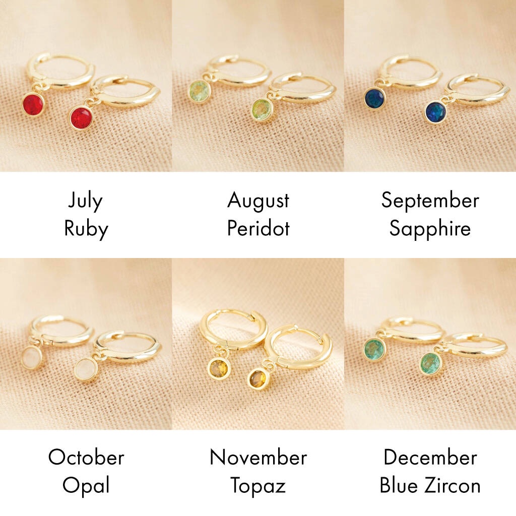 Birthstone Charm Huggie Hoop Earrings - additional angle