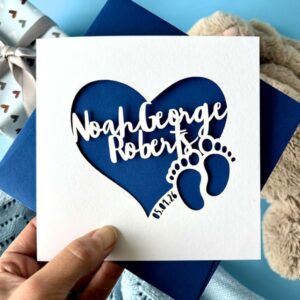 Paper Cut Heart Personalised New Baby Card - main product image