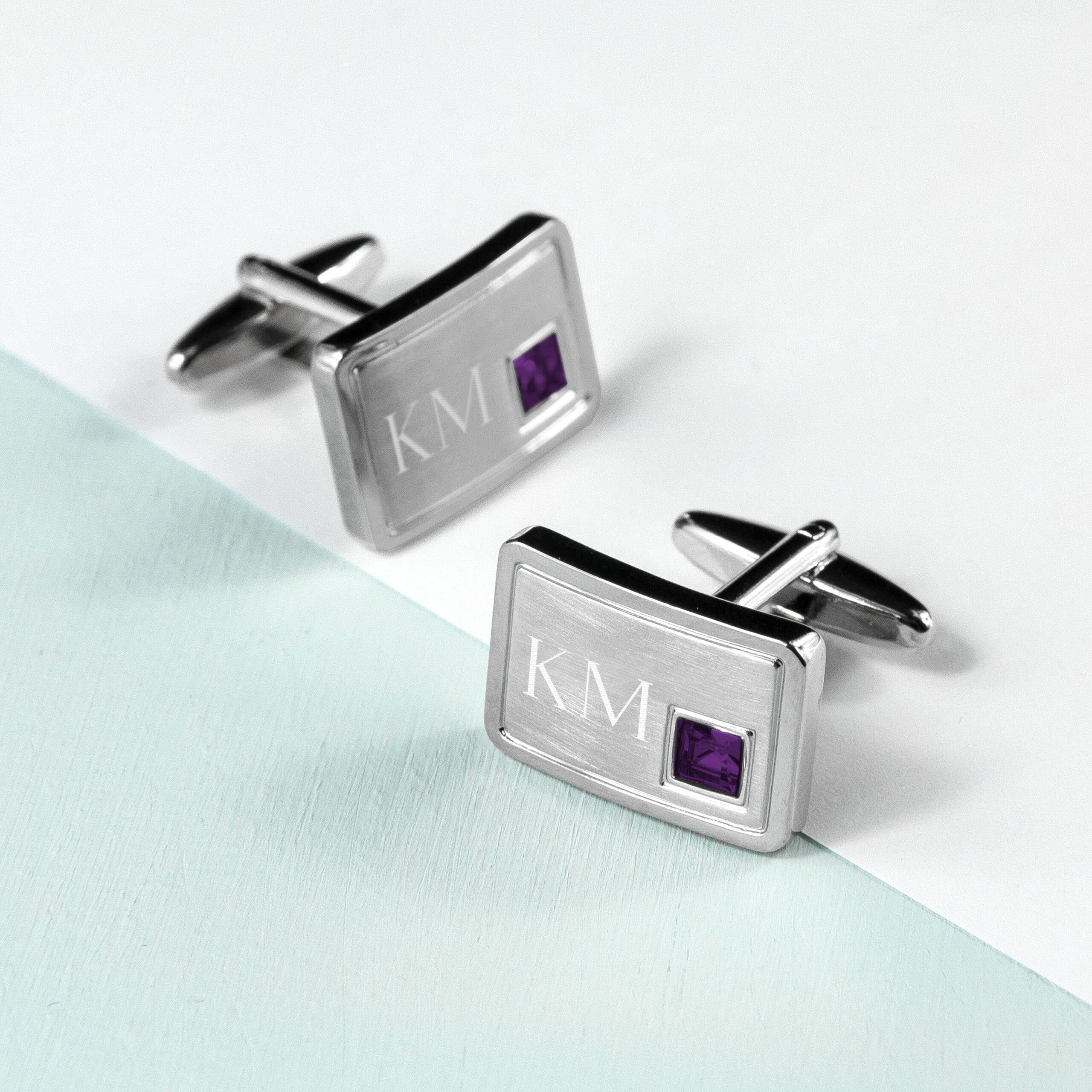 Personalised Birthstone Crystal Cufflinks - additional angle