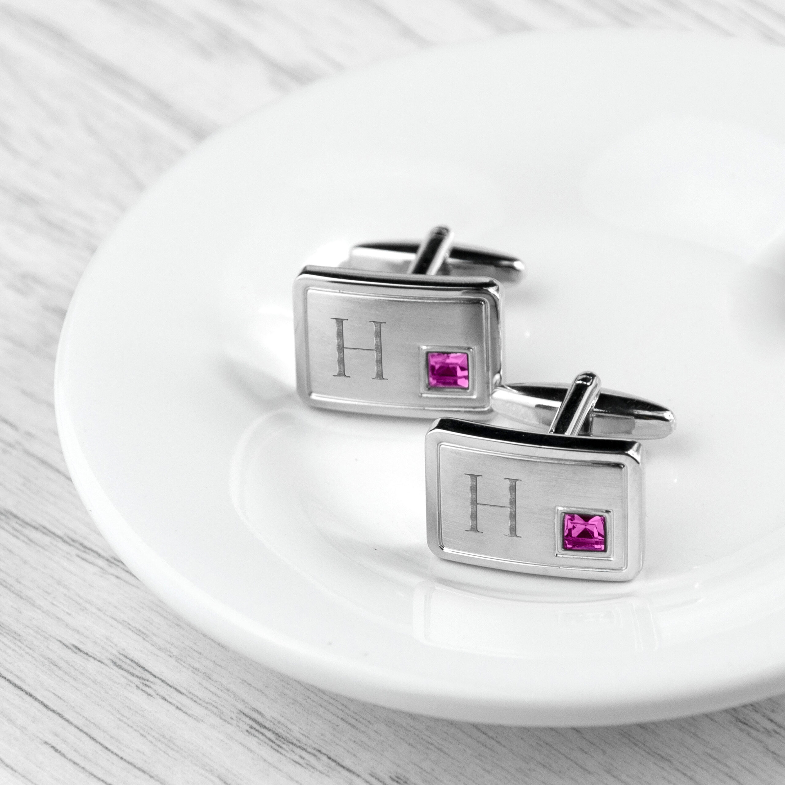 Personalised Birthstone Crystal Cufflinks - alternative angle