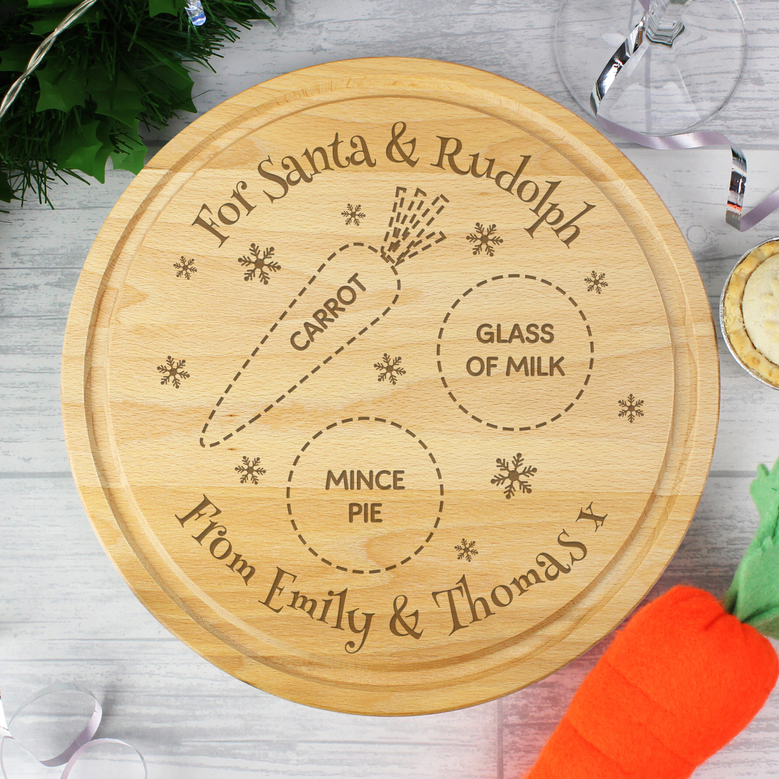 Personalised Christmas Eve Santa And Rudolph Board - close-up detail