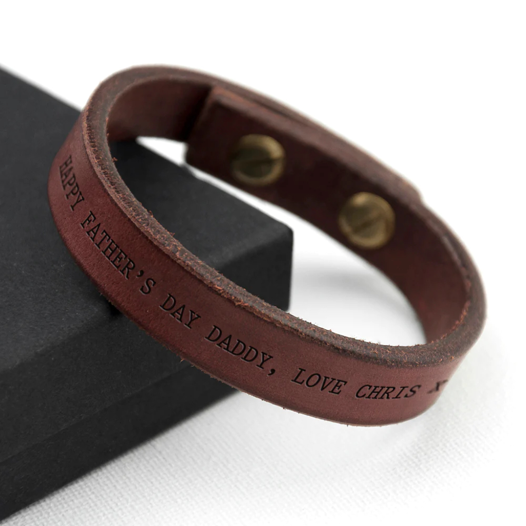 Personalised Men's Brown Leather Bracelet - detail view