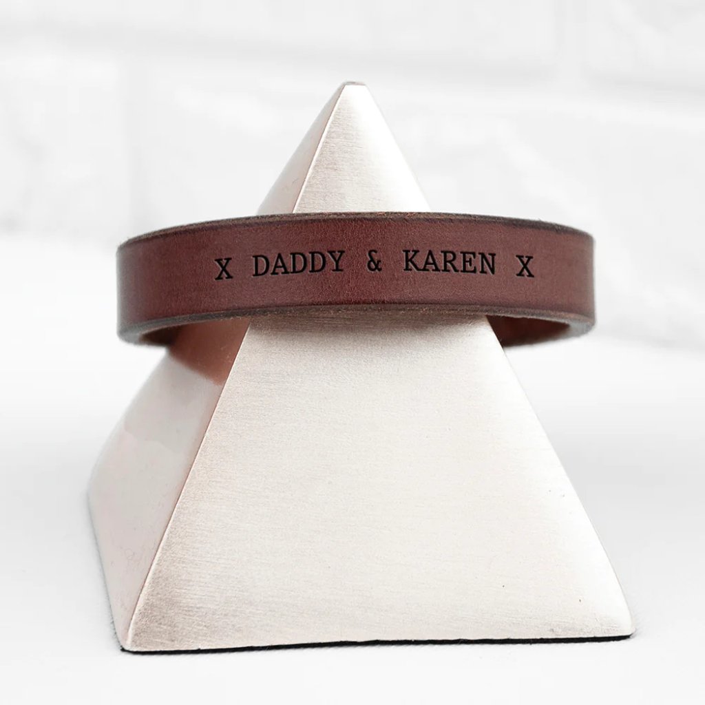 Personalised Men's Brown Leather Bracelet - alternative angle