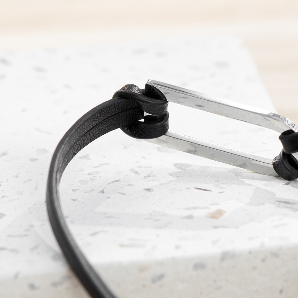 Personalised Men's Black Leather Bar Bracelet - alternative angle
