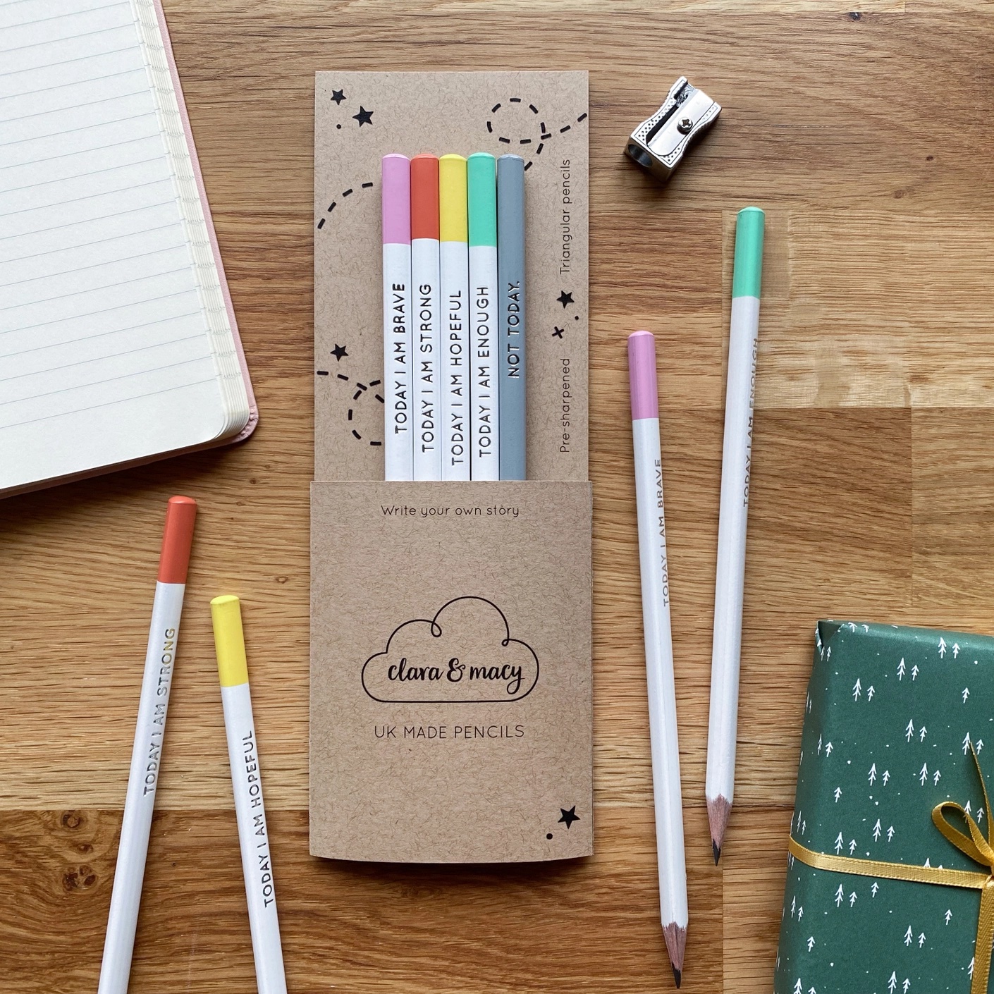 Set Of Five 'Today I Am' Positive Pencils - detail view